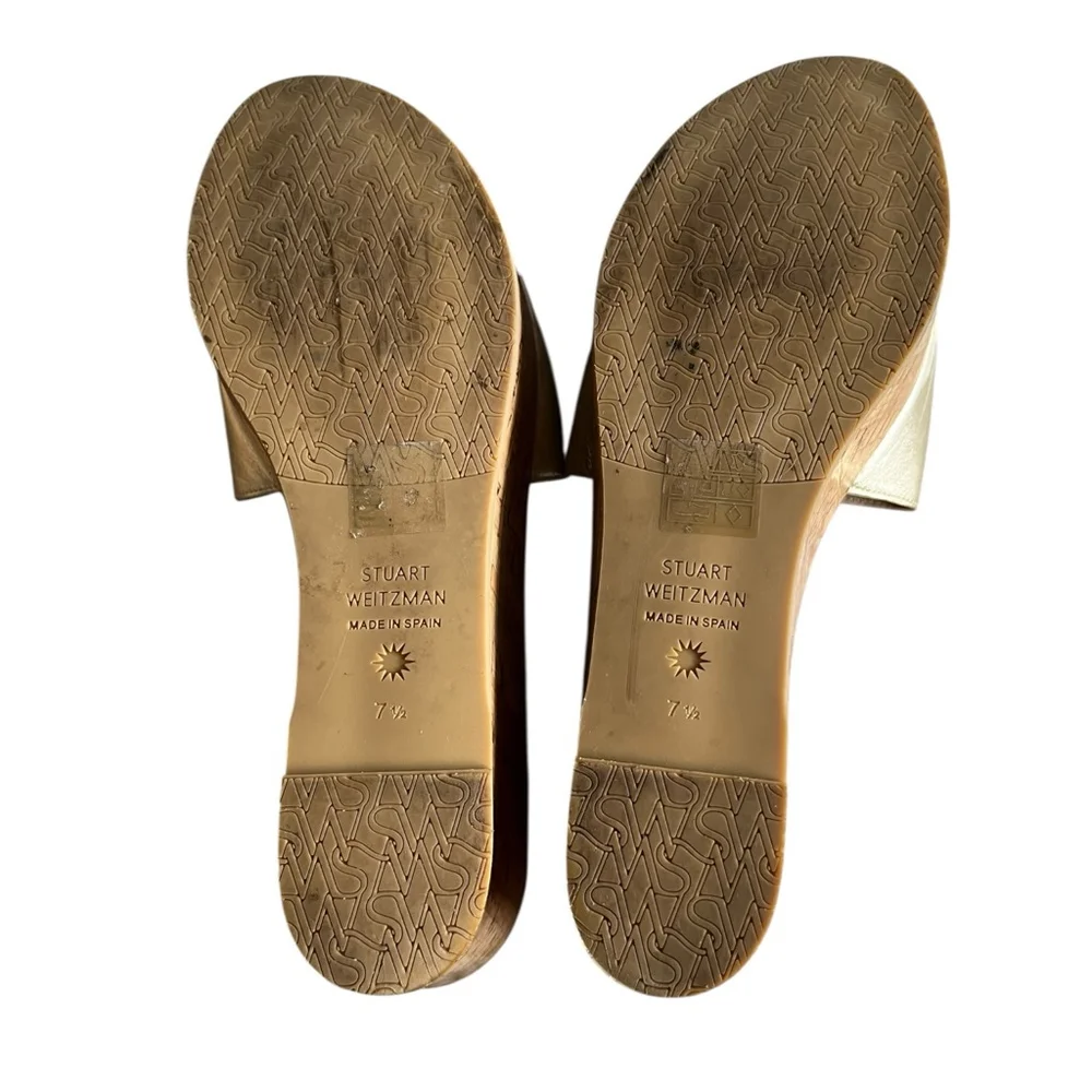 Women's Stuart Weitzman Gold Cork Wedge Platform Sandals Shoes 7.5 - Picture 7 of 7